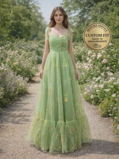 Green Prom Dress  3D Floral Applique