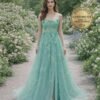 Cyan Wedding Dress 3D Floral Applique
