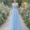 Blue Wedding Dress 3D Floral Applique
