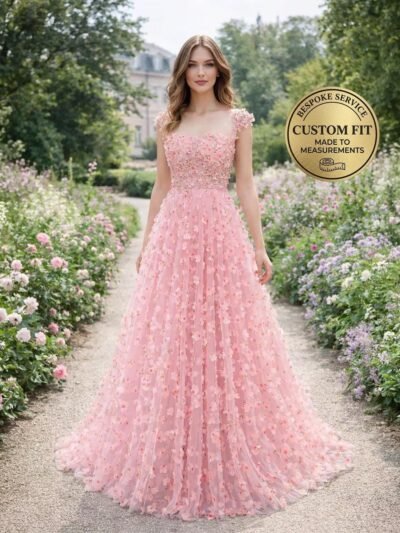 Blush Prom Dress 3D Floral Applique