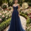 Navy Prom Dress 3D Floral Applique