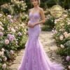 Purple Wedding Dress 3D Floral Applique