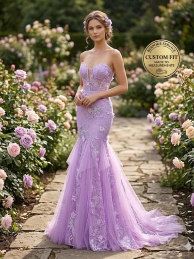 Purple Wedding Dress 3D Floral Applique