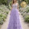 Purple Prom Dress 3D Floral Appliqu