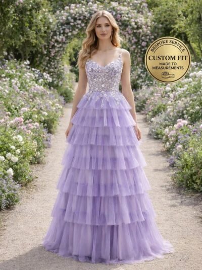 Purple Prom Dress 3D Floral Appliqu