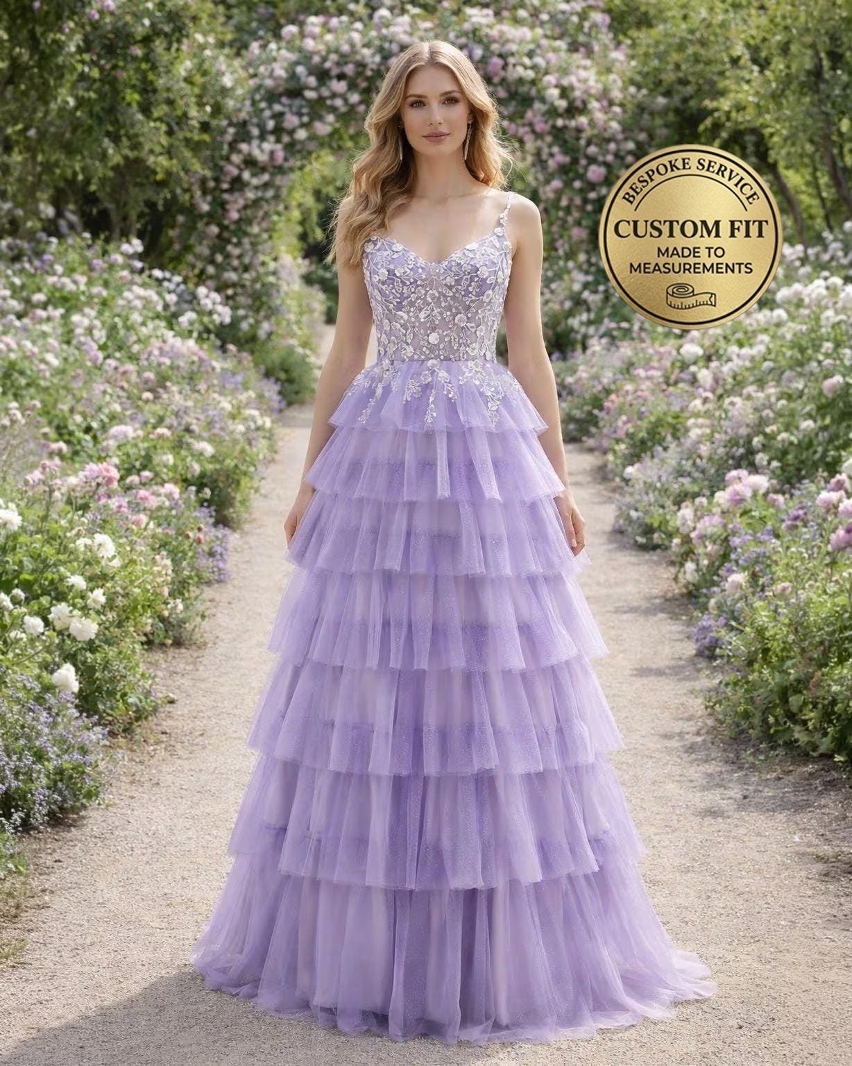 Purple Prom Dress 3D Floral Appliqu